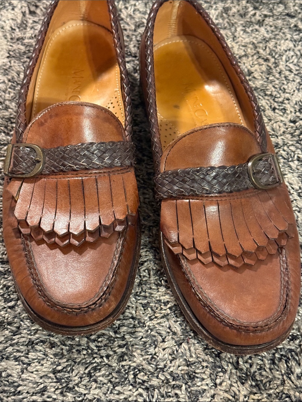 Maine Classics Men’s 10D Brown Leather Kiltie Loafers Braided Penny Moc Shoes - Picture 3 of 10